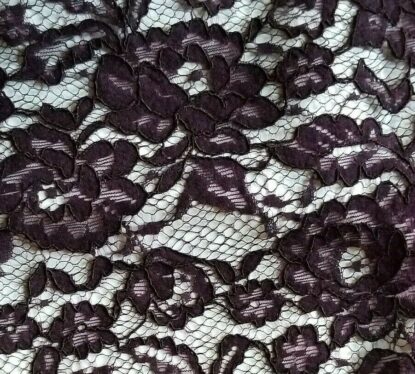 Eggplant Floral Chantilly Lace - Double-Scalloped! WHOLE LAST PIECE!