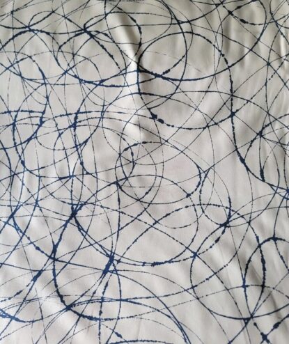 Soft White Cotton Duck Cloth w Drizzled Blue Paint Print - Alexander Henry "Ink"