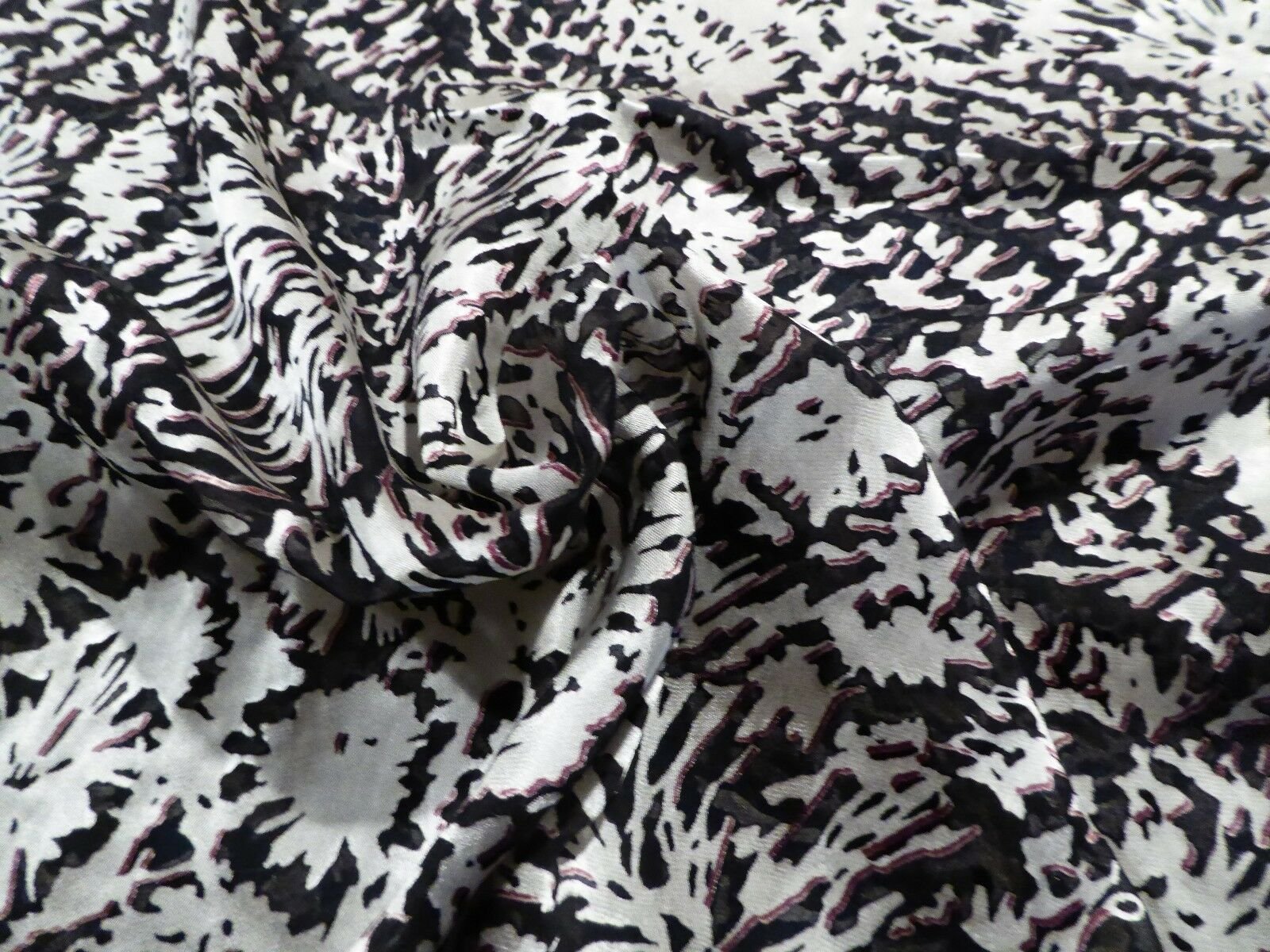 Abstract Splatter Silk-Blend Devore Burnout -Black, Silver, Burgundy ...