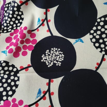 'Big Berry' 2 Echino Cotton-Linen Duck Cloth w/ Large Berries, Tiny Birds- Japan