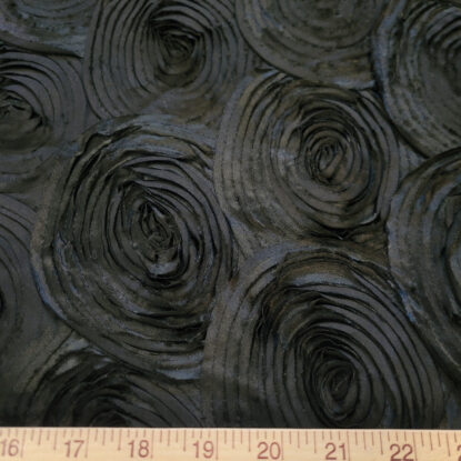 Black Fine Tulle with Appliqued Large Ribbon Flowers - Elegant, Dramatic, FAB!