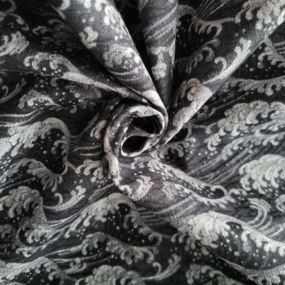 Black & Gray Waves on Japanese Cotton Dobby Shirting - Also in Black/Dark Blue - Image 3