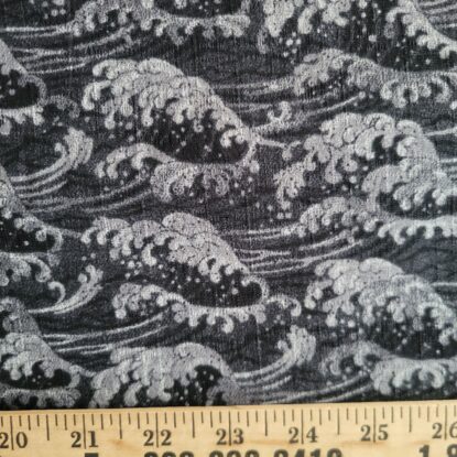 Black & Gray Waves on Japanese Cotton Dobby Shirting - Also in Black/Dark Blue - Image 4