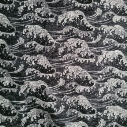 Black & Gray Waves on Japanese Cotton Dobby Shirting - Also in Black/Dark Blue - Image 5