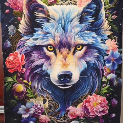 Celeste Wolf Large Panel Watercolor-Style Print by Camelot Fabrics