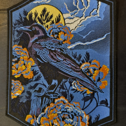 "Ne'ermore" Stormy Poe Raven w/ Flowers Huge Applique Patch - Sew On/Iron On
