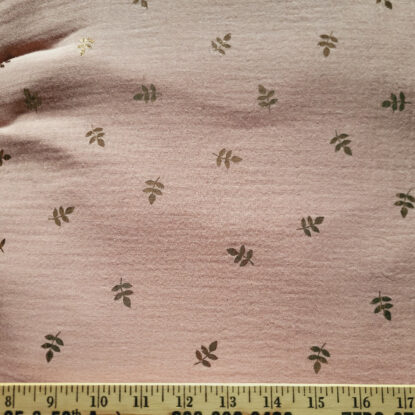 Pale Pink Organic Cotton Double-Gauze w/ Small Copper Foil Leaves - 3 COLORS - Image 3