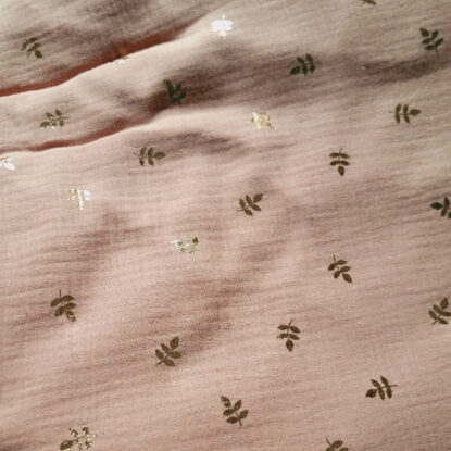 Pale Pink Organic Cotton Double-Gauze w/ Small Copper Foil Leaves - 3 COLORS - Image 4