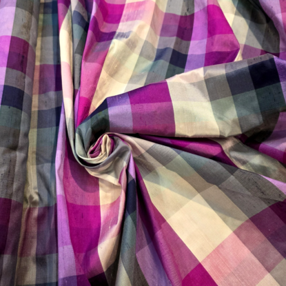 Pink/Purple/Gray Jewel-Tone Plaid Check Silk Dupioni!! Gorgeous!