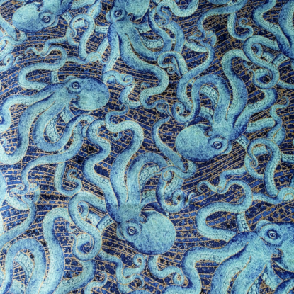 Smaller Allover Octopus Yardage w/ Gold by Northcott Cotton Shirting/Quilting