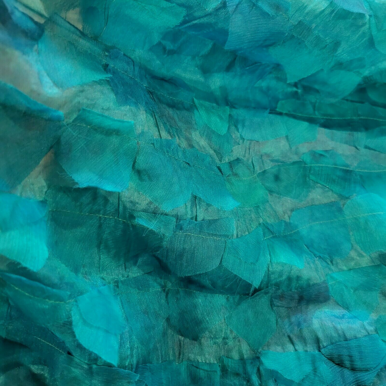 Teal Turquoise Silk Chiffon w/ Appliqued Strips of Self! Light, Soft, Unique! - Image 4