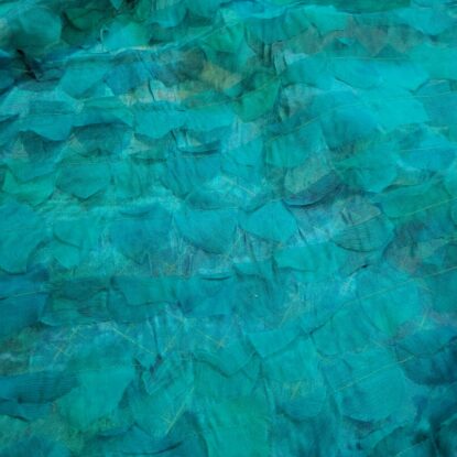 Teal Turquoise Silk Chiffon w/ Appliqued Strips of Self! Light, Soft, Unique!