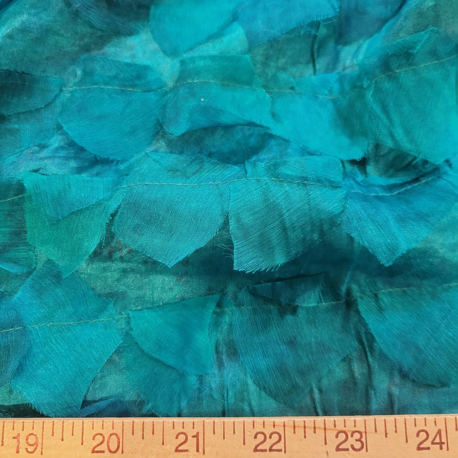 Teal Turquoise Silk Chiffon w/ Appliqued Strips of Self! Light, Soft, Unique! - Image 7