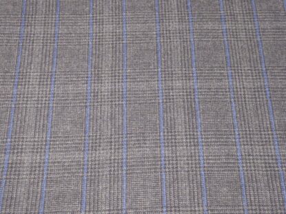 Very Fine Italian Pure Wool Suiting Gray w/ Black Plaid, Squares of Blue LAST 1 - Image 4